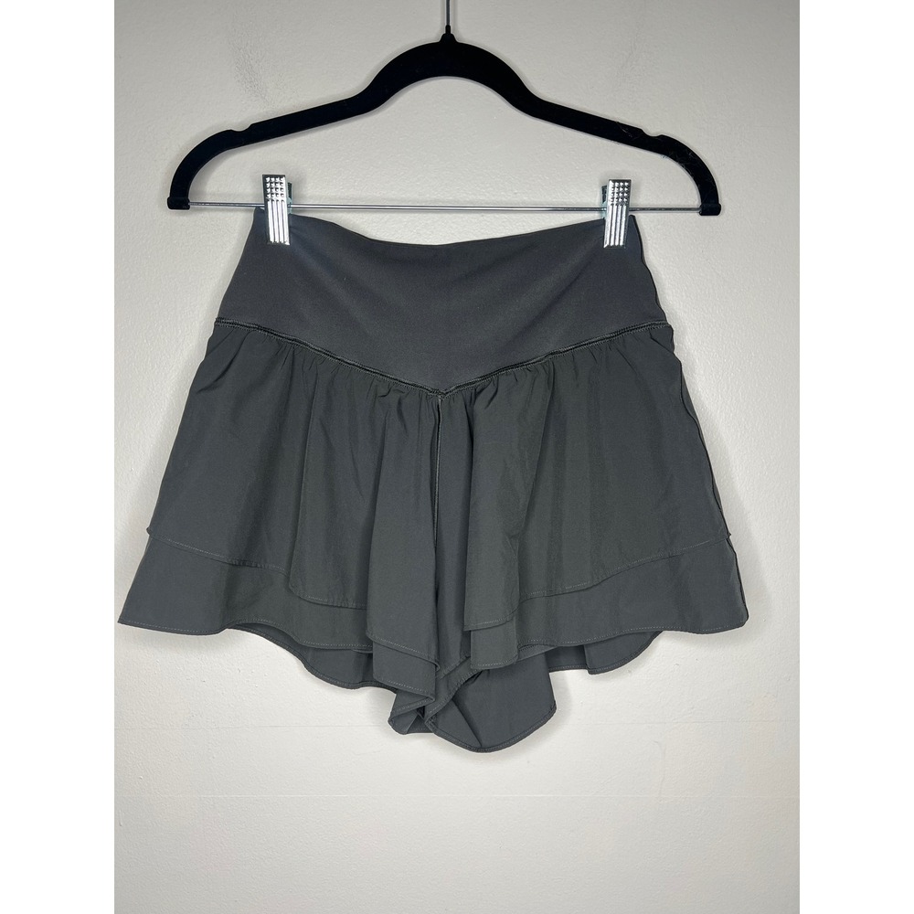 OFFLINE Aerie Real Me Flirty Short Dark Gray High Waisted Ruffle Running Shorts